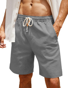 Shorts Bermuda Homme Gris Clair Uni Taille Mi-Haute avec Cordon de Serrage Style Décontracté en Tissu Oxford Respirant - Product Image 5