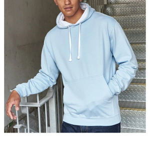 Sweat-shirt à capuche bleu clair pour homme, coupe classique, en molleton de coton, décontracté, pour l'automne, avec poche et doublure blanche - Product Image 2
