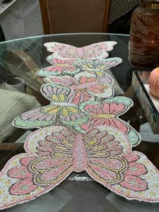 Embroidered Floral Table <b>Runner</b> Bohemian Butterfly Pink Yellow Pattern <b>Washable</b> Home Decor - Product Image 4