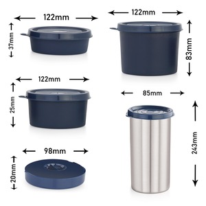 MaxFresh <b>Lunch</b> Box <b>Set</b> 5Pcs Stainless Steel Round Containers With Plastic Lids Portable Leak Proof Bpa Free Blue - Product Image 3