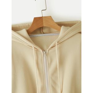 Good quality Women <b>Cropped</b> <b>Zip</b> <b>Up</b> <b>Hoodie</b> Lace <b>Up</b> Sleeve Drawstring Hooded Sweatshirt Casual Autumn Solid - Product Image 6