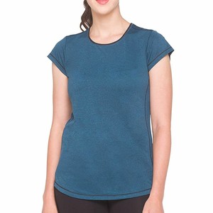 T-shirt sportif pour femme de haute qualité, bleu, à séchage rapide, coupe ajustée, manches courtes, col rond, en polyester tricoté, pour le printemps et l'été, OEM ODM - Product Image 1