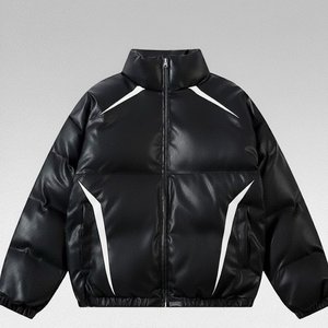 Manteau d'hiver pour homme avec logo personnalisé, noir, col montant, fermeture éclair, épais, décontracté, couleur unie, coupe classique, en polyester - Product Image 6