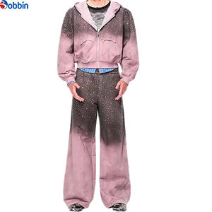 Conjunto de 2 Piezas de Ropa Urbana para Hombre, Sudadera con Capucha y Pantalones Deportivos, Pantalones Deportivos con Lavado Ácido y Pedrería para Hombre - Product Image 2