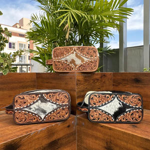 Bolso de maquillaje cosmético colgante con cremallera de gran capacidad para mujer, organizador de viaje de cuero de vaca a mano, superventas a la moda - Product Image 5