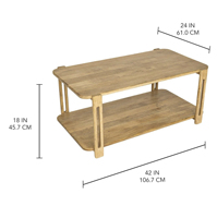 Table basse pliante en bois de manguier massif à deux niveaux, style Mid-Century Modern & Rétro, finition naturelle, durable, pour salon