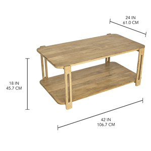 Mesa de Centro Plegable de Madera de Mango Sólida de Dos Niveles, Estilo Moderno de Mediados de Siglo y Retro, Acabado Natural, Duradera, para Sala de Estar - Product Image 6