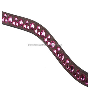 Bandeau de tête pour cheval en cuir véritable noir et brun Havana avec chaîne colorée Hotfix Bling pour bridon. - Product Image 1