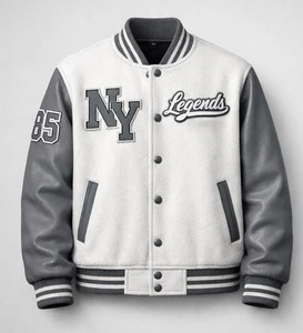 Chaqueta de forro polar para hombre, estilo béisbol, con terciopelo en contraste, holgada, informal, con cuello alto, cortavientos, ecológica, estilo urbano, para otoño - Product Image 1
