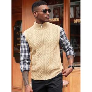 2025 <b>Men's</b> Full Zip Cable Knitted <b>Cardigan</b> Vest Stand Collar Casual Sleeveless <b>Sweater</b> for Winter - Product Image 3