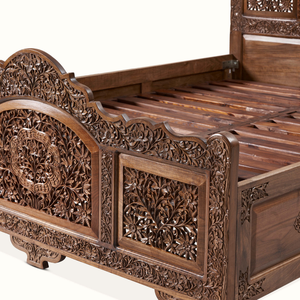 Letto matrimoniale <span class=keywords><strong>Melisa</strong></span> intagliato in legno di mogano di alta qualità, colore noce, per uso in camera da letto - Product Image 4