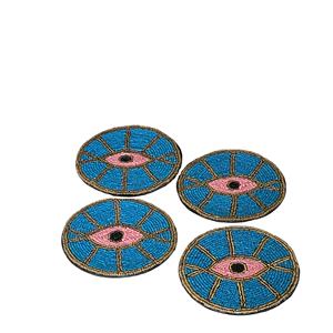 Juego de 4 Posavasos con Diseño Único de Hojas de Flores Rojas, Posavasos Redondos de 5 Pulgadas con Bordado - Product Image 1