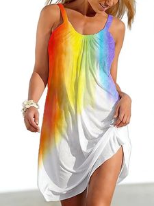 Robe Camisole Sexy à Imprimé Numérique Estival, Robe Sans Manches Tie-Dye Dégradé, Robe de Plage Ample Grande Taille pour la Protection Solaire - Product Image 1
