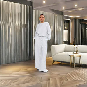 Conjunto de Dos Piezas para Mujer, Sudadera y Pantalones Anchos de Felpa Ecológica, Estilo Casual y Cómodo - Product Image 1