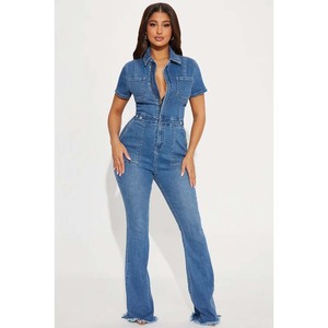 Combinaison en jean taille haute pour femme, sans manches, à fines bretelles, longueur intégrale, couleur unie, boutonnée sur le devant, style décontracté urbain, printemps - Product Image 5