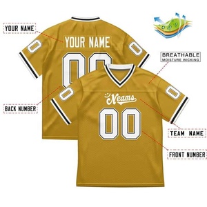 Maillot de football américain personnalisé en or sublimé, unisexe, respirant, en mesh, col en V, manches courtes, séchage rapide, 100% polyester, nom de l'équipe - Product Image 3