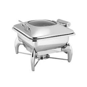 Stainless Steel <b>Square</b> Half Glass Chafing Dish Laser Cutting with W/Diamond Legs, Capacity: 6 Litre - Product Image 4