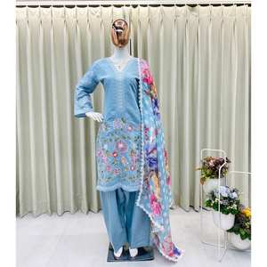 Magnifique ensemble haut-bas et dupatta en mousseline de soie pour soirée, taille XL - Product Image 2