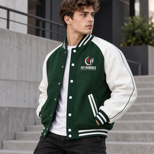 Veste universitaire pour homme Fly Humble, noir et blanc, logo brodé, vêtement décontracté d'automne, coupe classique, col rabattu, polyester et coton - Product Image 4
