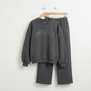 Women's <b>Charcoal</b> Grey Oversized Tracksuit Set Crewneck Sweatshirt Wide Leg <b>Jogger</b> Pants Casual Streetwear Sportswear Two Piece - Product Image 1