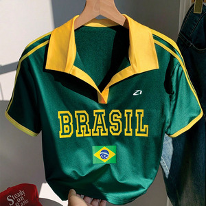 Jersey Corto Retro para Mujer, Estilo Brasil, Personalizado por Sublimación, Jersey de Fútbol Americano Vintage, Top Corto, Proveedor de Moda - Product Image 5