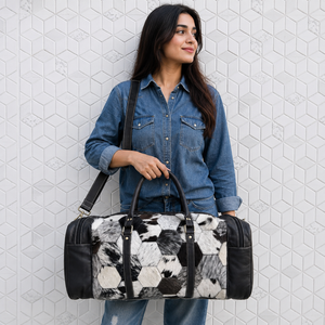 Sac de voyage en cuir véritable à poils, sac de créateur unique fait main, sac de voyage unisexe multi-usages, grand sac de sport - Product Image 3