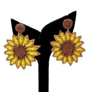 Boucles d'oreilles pendantes tournesol perlées aux couleurs vives, parfaites pour femmes et jeunes filles, bijoux bohèmes floraux jaunes - Product Image 1