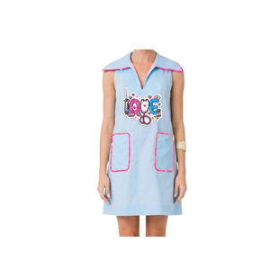 Vestido Midi Rosa Oscuro con Patrón Personalizado en Forma de Corazón, Vestido Mini Transpirable de Manga Corta con Lentejuelas Bordadas y Bolsillos - Product Image 4