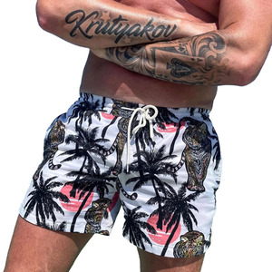 Shorts de bain pour hommes personnalisés à imprimé tigre tropical, séchage rapide, pour la plage, les vacances, fabricant de maillots de bain OEM ODM - Product Image 3