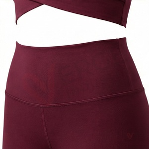 <b>Women</b> Maroon Seamless Yoga Set <b>Short</b> Sleeve Crop Top High Waist <b>Leggings</b> 2 Piece - Product Image 5