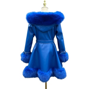 Abrigo Largo de Invierno para Mujer, Elegante, de Cuero Genuino, Forrado de Piel, con Cinturón, Proveedor Mayorista OEM Personalizado - Product Image 2