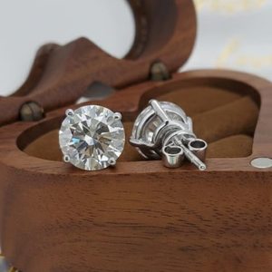 Round Cut Lab Solitaire <b>Stud</b> VVS1 Moissanite Diamond 8 mm 14K White Gold Four Prong Round Earring IGI Certified for Men & Women - Product Image 4