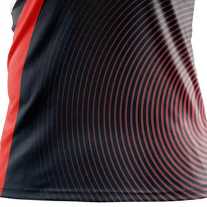 T-shirt sportif à manches courtes pour homme, motif géométrique noir et rouge, coupe ajustée, col rond, en polyester tricoté, séchage rapide - Product Image 6