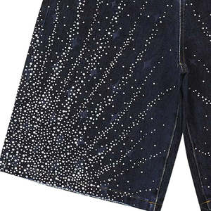 Men's High Waist Denim <b>Shorts</b> Dark Wash Sequined Straight Leg Casual Summer Style - Product Image 5