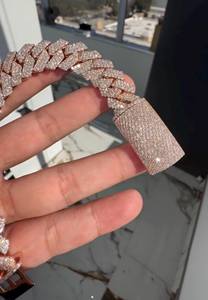 14mm Round Cut Moissanite Diamond Iced Out Hip Hop Three Row Cuban Link <b>Chain</b> In Gold Plated 925 Sterling Silver Bling Jewelry - Product Image 5