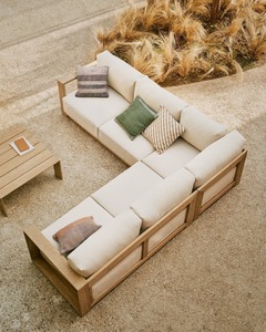 Minimalist Teak Sectional <b>Sofa</b> with Wide Armrests and Soft Cushions – Designed for Comfort in Modern Homes & Resorts - Product Image 2