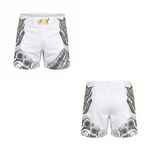 กางเกง MMA ยี่ห้อ Askar Wear รุ่น Ind สำหรับผู้ชาย ทรงปกติ แห้งเร็ว พิมพ์ลายแบบ Sublimation สำหรับกีฬาต่อสู้แบบผสมผสาน สีขาวลายเทา - Product Image 3