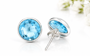 Natural Blue Topaz Silver <b>Stud</b> <b>Earrings</b> – Faceted Blue Topaz Gemstone <b>Earrings</b> – Handmade December Birthstone Jewelry - Product Image 3