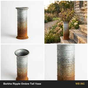 Vase haut artisanal en fer galvanisé rustique 15 cm Barkha Ripple Ombre pleine hauteur pour la décoration intérieure - Product Image 5