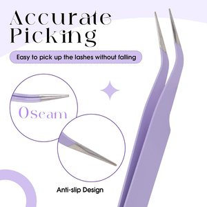 Vente en gros de pinces à cils en acier inoxydable de qualité supérieure, ensembles de pinces à cils avec pointe lisse et couleur personnalisée pour l'application d'extensions de cils - Product Image 3