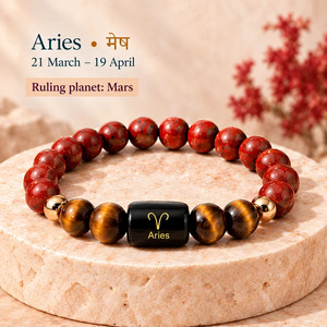 Pulsera del Zodiaco de Aries al por Mayor, Pulsera de Cuentas de Jaspe Rojo Natural y Ojo de Tigre, Joyería de Cristal de Astrología Personalizada para Hombres y Mujeres - Product Image 5
