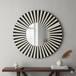 Black White Starburst <b>Round</b> <b>Mirror</b> | Bone Inlay Sunburst | Handcrafted Modern Wall decor <b>Mirror</b> - Product Image 2