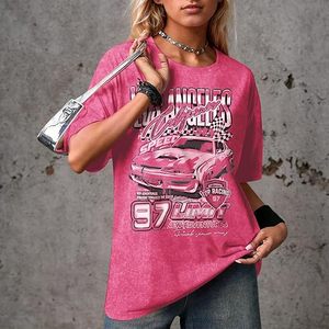 Oversized Graphic Tees for Women Baggy Streetwear Preppy Shirts Car <b>Checkered</b> <b>Flag</b> Drop Shoulder Top - Product Image 3