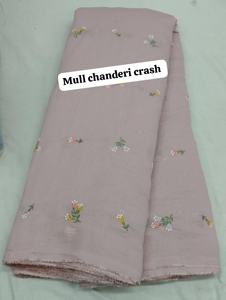 Tissu en coton Chanderi de qualité supérieure, 75 GSM, avec broderie florale multicolore, largeur 58 pouces, textile doux et respirant pour robes - Product Image 3