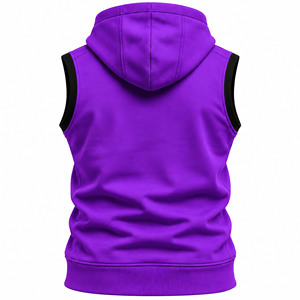 Men's <b>Purple</b> Sleeveless Hooded <b>Tank</b> <b>Top</b> With Pockets Casual Knitted Vest Solid Color Sporty Style - Product Image 2