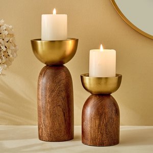 Juego de Portavelas Modernos de Madera y Metal Dorado, Centro de Mesa Decorativo para el Hogar, Sala de Estar, Bodas y Fiestas - Product Image 1