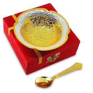 Juego de cucharas chapadas en plata de alta calidad con caja roja Frutas secas Postre Tazón para servir Tazón de metal para regalos de boda de Navidad - Product Image 1