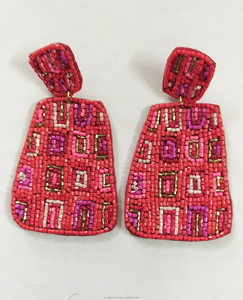 Pendientes Colgantes Bohemios Hechos a Mano con Cuentas de Semillas en Forma de Diamante Rojo Rosado, Ligeros, con Patrón Floral Geométrico, Unisex, Regalo de Moda - Product Image 5