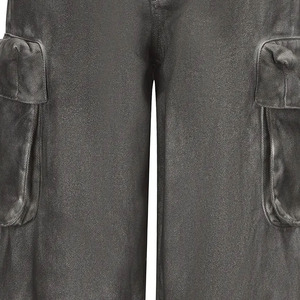 Men's Gray Corduroy Cargo Pants High Waist <b>Wide</b> <b>Leg</b> Multiple Pockets Sand Wash Workwear Style Autumn Wear Button Fly - Product Image 6