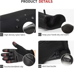 Gants d'hiver en cuir véritable pour hommes, gants thermiques chauds doublés pour les activités de plein air par temps froid et la conduite - Product Image 5